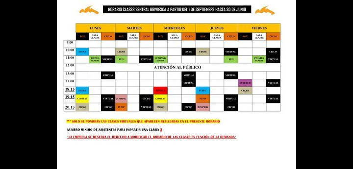 Horario Clases Dirigidas